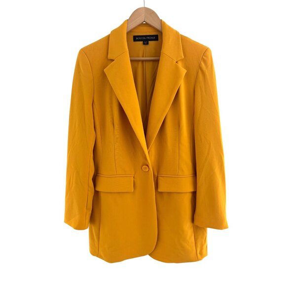 Size 10 $120.00 BOSTON PROPER Beyond Travel Gold Classic Boyfriend Blazer Jacket - Picture 8 of 14